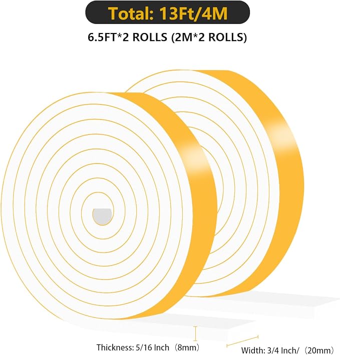 Weather Stripping Tape for Door, High Density CR, 3/4 in x 5/16 in x 13Ft | - Image 2