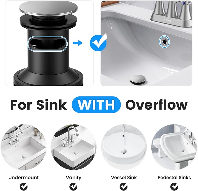 Bathroom Sink Drain with Overflow with Hair Catcher Anti-Clog Sink Strainer - Image 2