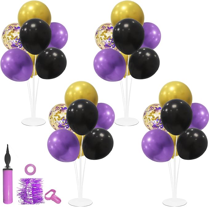 ZJDHPTY Halloween Decorations, 4Set Purple Black Gold Balloon Stand Kit | - Image 7