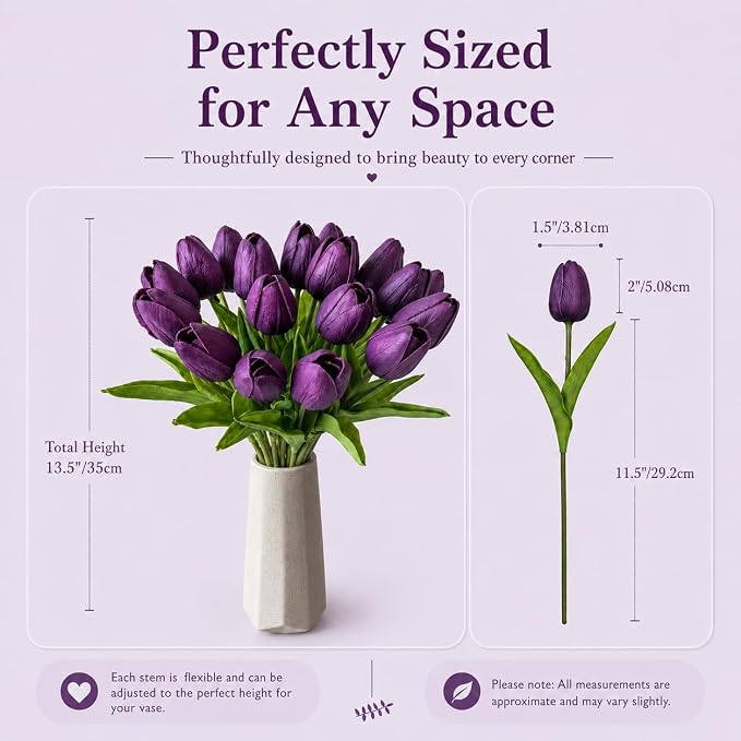Mandy's 20pcs Artificial Grape Purple Tulips | 13.5 Inch Lifelike PU Tulips - Image 3