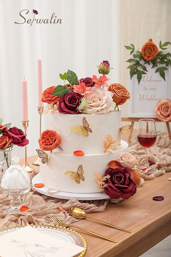 Serwalin Artificial Fall Flowers, Fake Silk Orange Flowers - Image 3