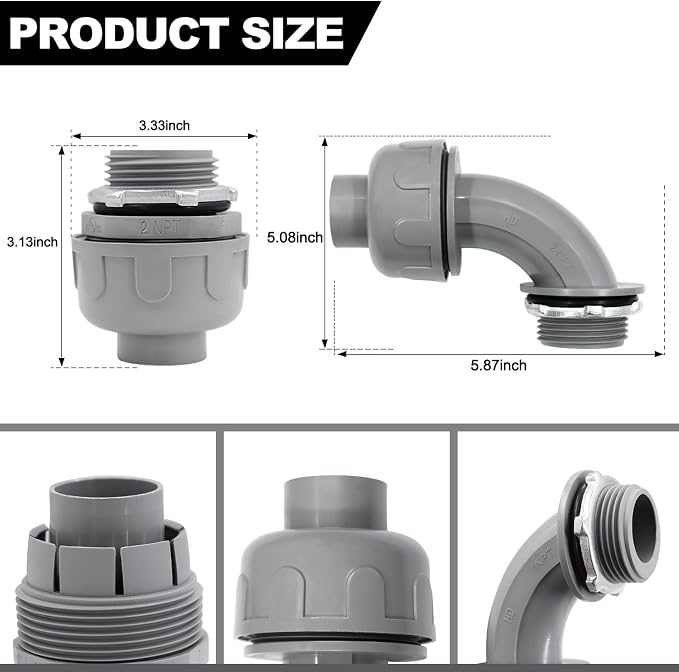 2 inch Liquid Tight Connector PVC Flexible Conduit Connector, 180 Degree and 90 - Image 2