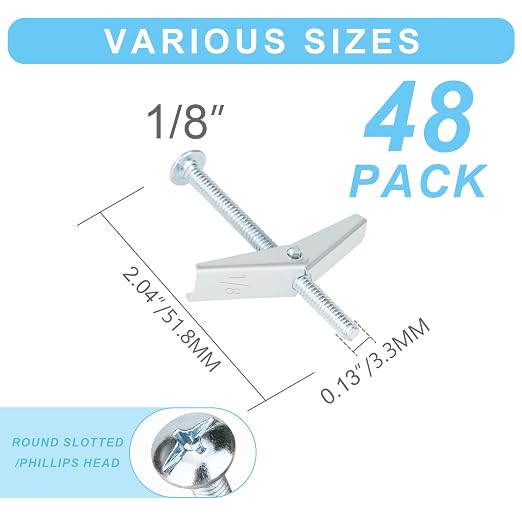 48Pcs Hollow Wall Anchors 1/8” Heavy Duty Butterfly Anchors - Image 2