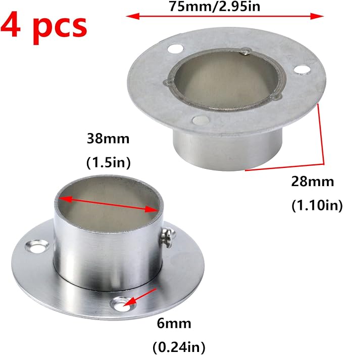 Antrader 4Pcs 1.5 Inch Stainless Steel Adjustable Closet Rod Flanges, Side - Image 3