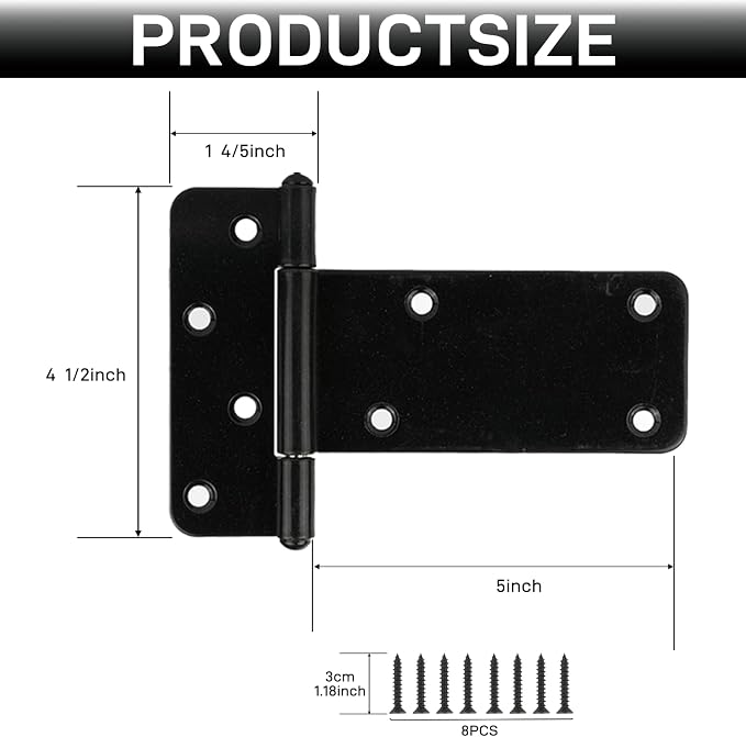 2 Pack 5” Heavy Duty Gate Hinges, 260 Lbs Capacity Black Door Hinges | T Gate - Image 2