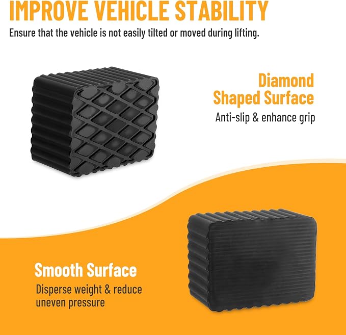 Solid Rubber Auto Lift Pads, 6-1/3" x 4-3/4" x 3" | 4 Pack Anti-Skid Lift Block - Image 4