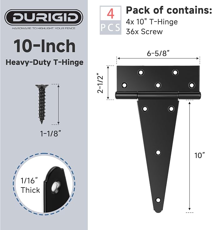 4 Pack 10 Inch T Hinge, Heavy Duty Hinges - Image 2