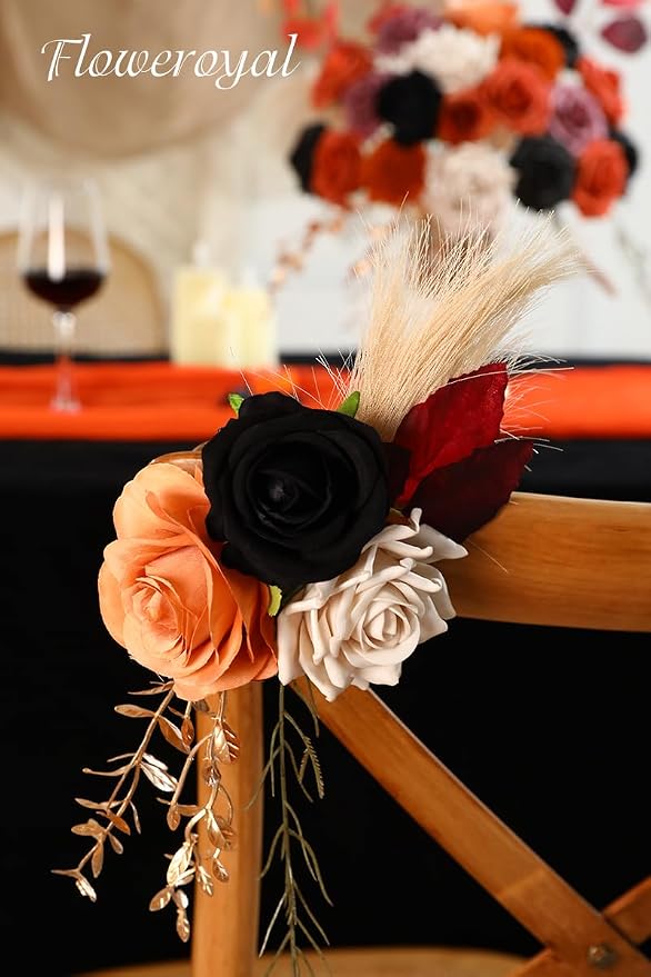 Halloween Artificial Flowers Black Flowers Mix Silk Flowers Fake Roses - Image 3