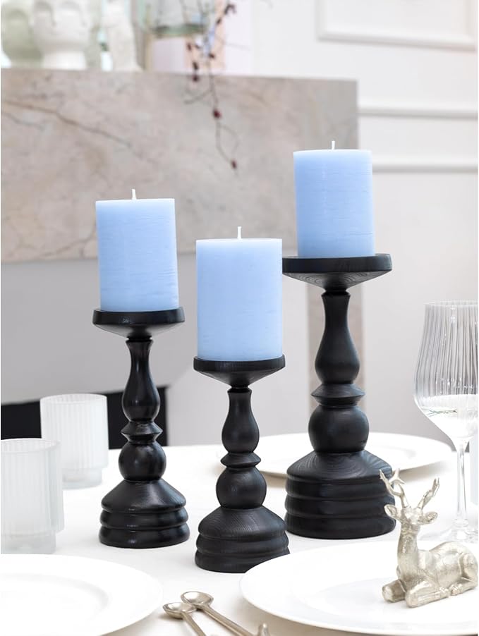 3x4 inch Pillar Candles Set of 3 – Unscented Dripless Rustic Light Blue Candles - Image 4