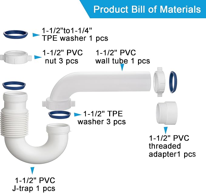 eflyefly 1-1/2 inch P Trap Kitchen Bathroom Sink Drain Kit - Image 6