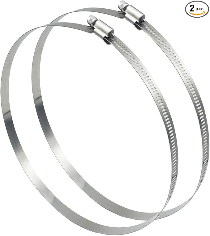 2Pcs 10 Inch Adjustable 304 Stainless Steel Duct Clamps Hose Clamp | Rust-Proof by EesTeck