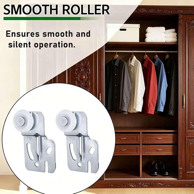 5er Sliding Closet Door Rollers Kit Silent Nylon Top Hung Wardrobe Hardware | - Image 3