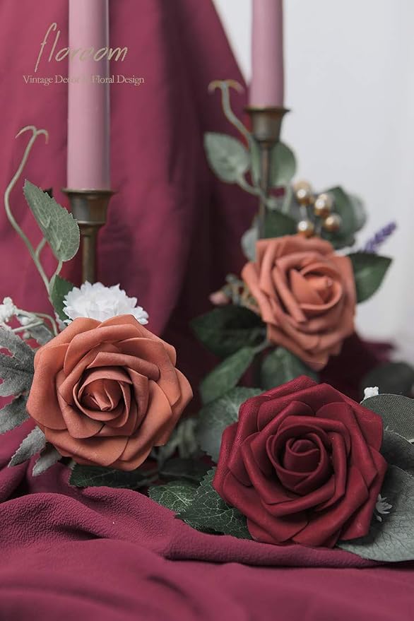 Artificial Flowers 50pcs Real Looking Burgundy Foam Fake Roses - Image 2