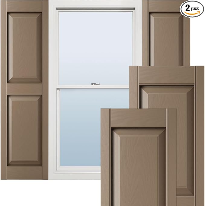14 3/4"W x 35"H Lifetime Vinyl, Standard Two Equal Panels, Raised Panel Shutters by EkenaMillwork