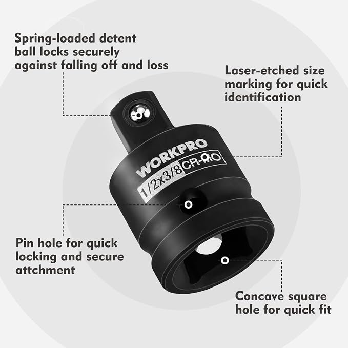 WORKPRO 4-Piece Impact Socket Adapter and Reducer Set, CR-MO Steel | 1/4" - Image 4