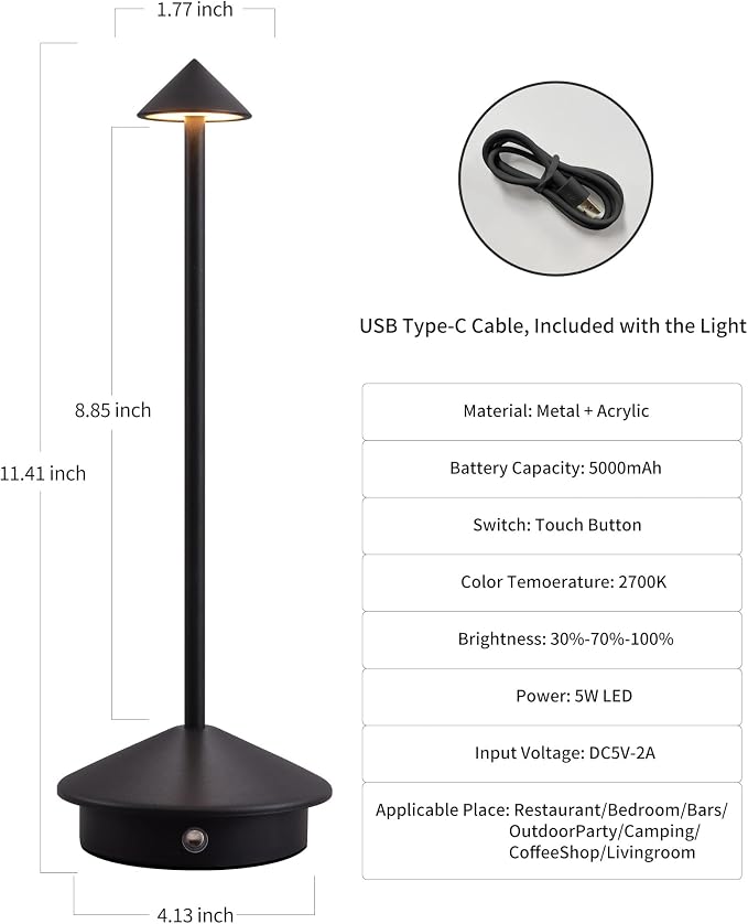 Modern Cordless Table Lamp Set of 2, Rechargeable, Battery Operated Lighting - Image 5