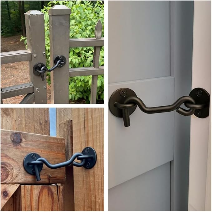 4" Privacy Hook and Eye Gate Door Latch, Easy Barn Door Lock, 2-Layer Powder - Image 5