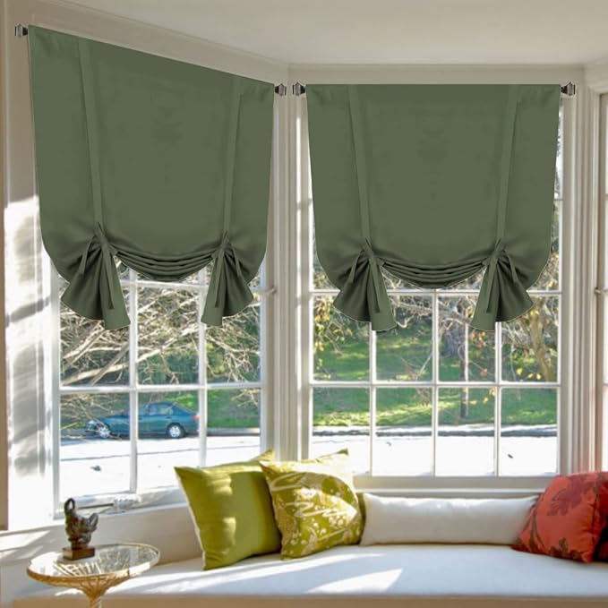 H.VERSAILTEX Blackout Tie Up Curtain Thermal Insulated Curtain Bathroom by HVERSAILTEX