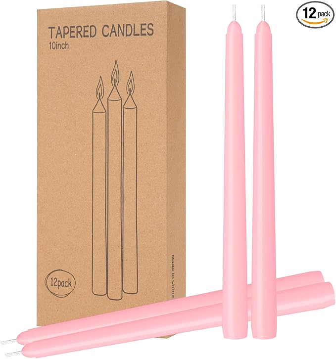 LYOBATH 12 Pack Pink Taper Candles by LYOBATHLLC