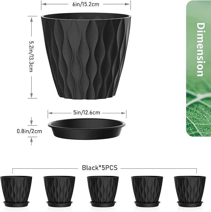 Meowell 6 inch Plant Pots, 5 Pack Flower Pots - Image 2