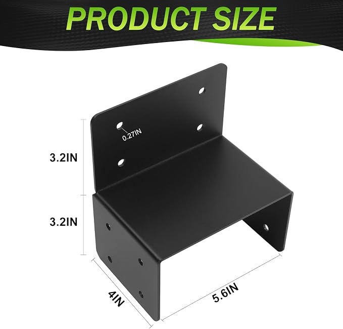 4 Pcs 12 Gauge Post Caps Tie Bracket, 6x6 Black Joist Anchor | Joist Hanger - Image 3