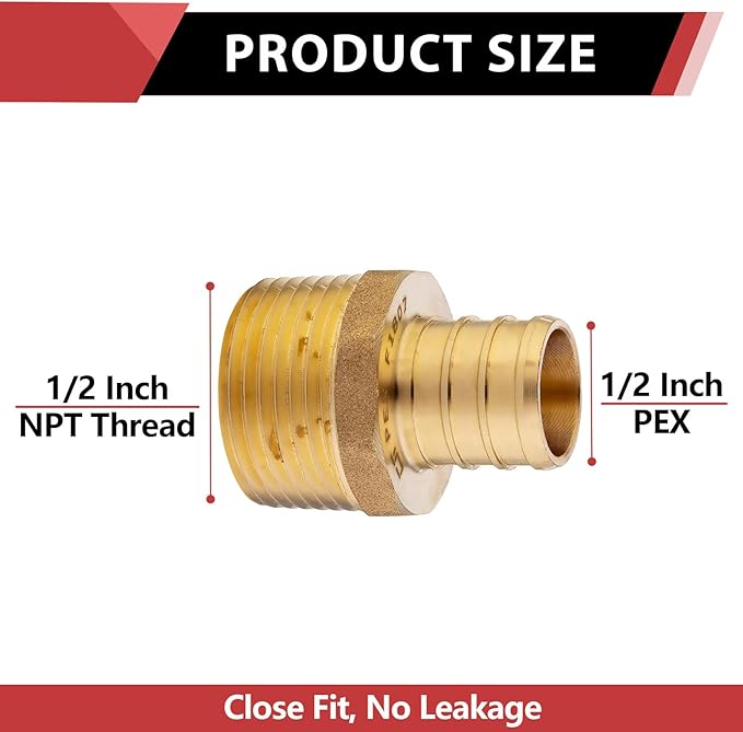 100PC Pex Barb Crimp Brass Fittings 1/2 Inch x 1/2 Inch NPT Male Adapter | ASTM - Image 2