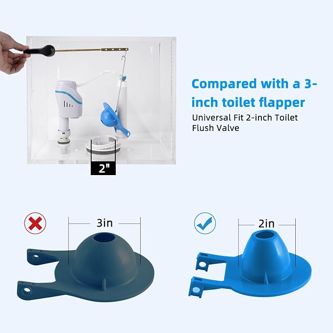 2 Pack Universal 2-Inch Toilet Flapper, Adjustable Metal Chain, Heavy Duty | - Image 3