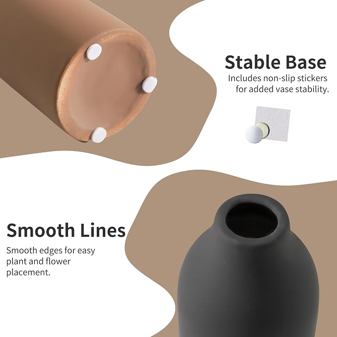 Enra Modern Ceramic Vase Set of 3, Minimalist Pottery Vases - Image 5