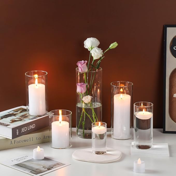 UDU Set of 16 Cylinder Glass Vases and 24 Pcs Floating Candles - Image 3