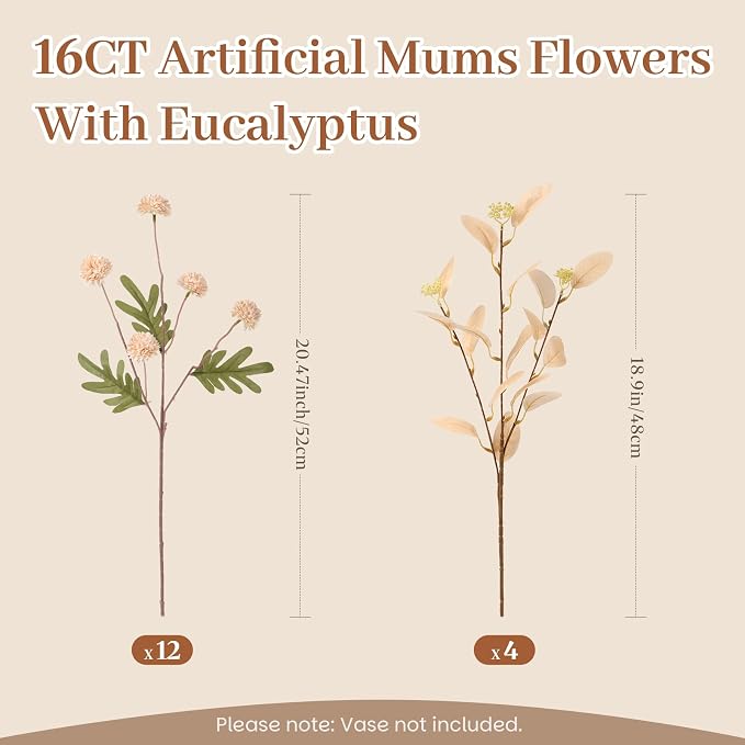 Alupssuc 16Pcs Faux Silk Mums Artificial Flowers - Image 3