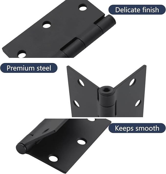 3.5 Inch Interior Door Hinges, Right-Angle, Matte Black, 18 Pack | Oil-Damped - Image 3