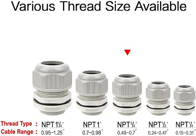 5 Pack NPT 3/4" Cable Glands Waterproof Adjustable 12.5-18mm Cable Connectors - Image 5