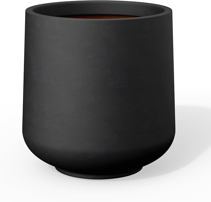 Kante Small Round Curved Black Concrete Planter 9.4" Dia, Outdoor | Rubber Plug by Unknown