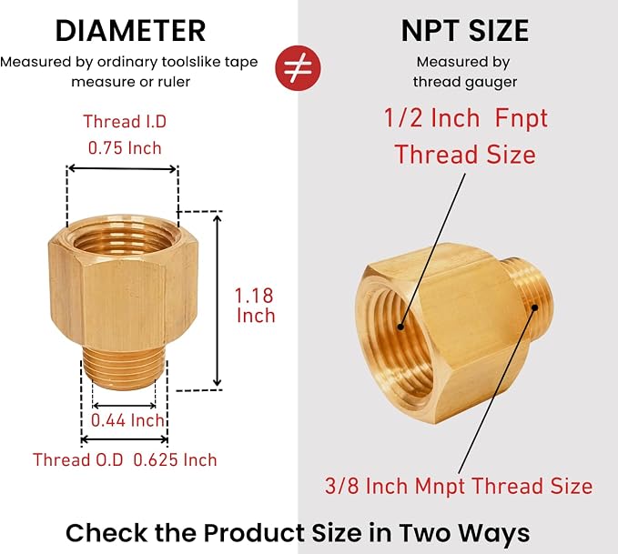 1/2 Inch NPT Female x 3/8 Inch NPT Male, Brass Reducer | to, Adapter Extension - Image 3