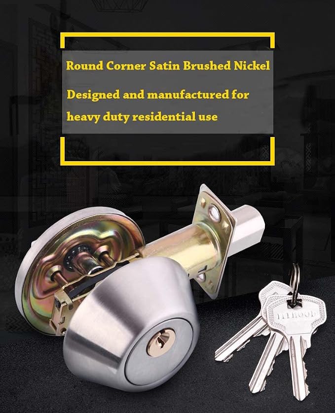 Deadbolt Strike Plate Satin Nickel, Door Backplate 1" x 2-1/4" Round Corner | - Image 4