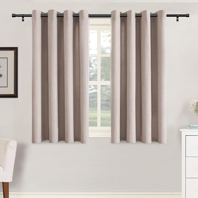 H.VERSAILTEX Grommet Natural Linen Textured Cafe Curtains 45 inch Length by HVERSAILTEX