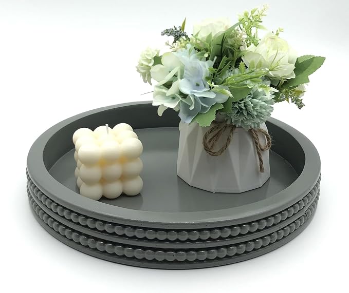 Carah & Cossh Round Wooden Tray, Round Modern Decorative Tray - Image 6