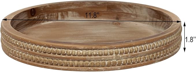 Carah & Cossh 12'' Round Wooden Tray, Round Farmhouse Rustic Decorative Tray - Image 3