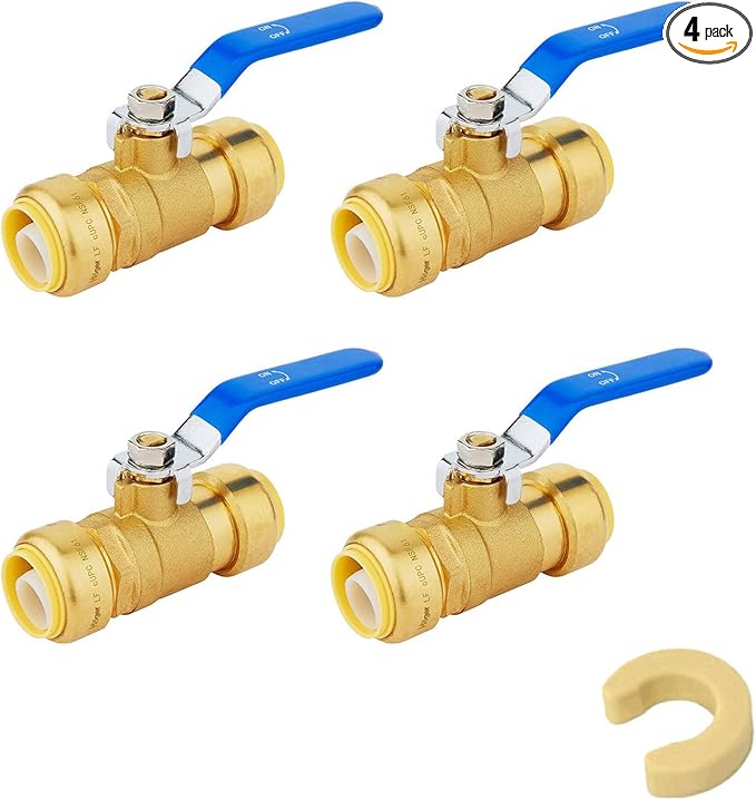 1/2" Ball Valves, 4 Pack Push Fit Shut Off Valves by Unknown