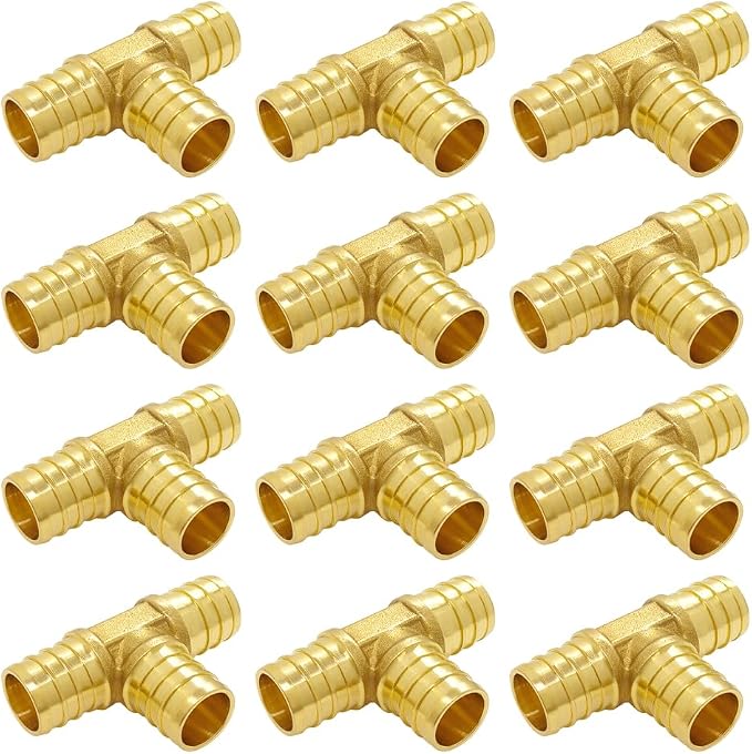 Hooshing 12PCS 3/4" Pex Tee Fittings, Brass Barb Crimp Fitting by Hooshing