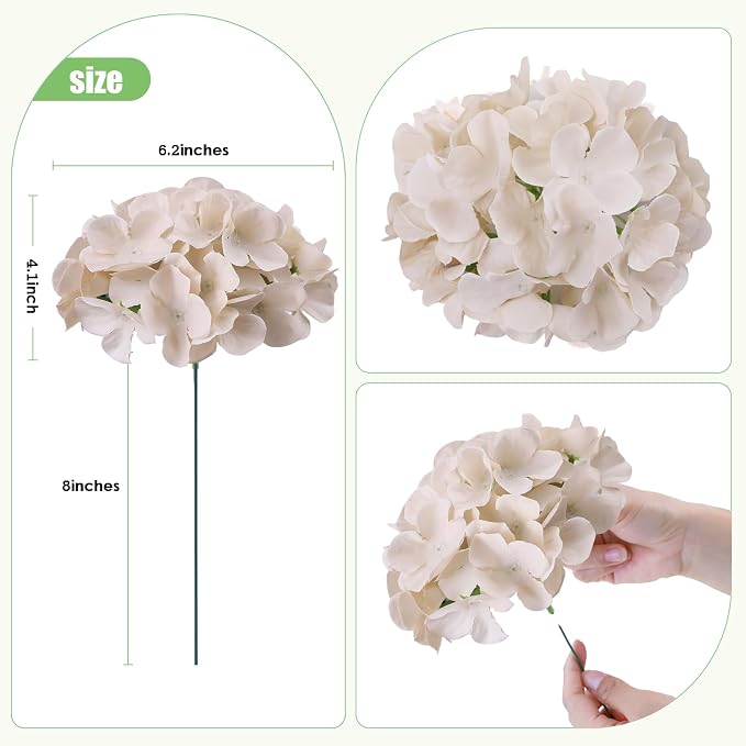 AVIVIHO 65pcs Fake Flowers Beige Hydrangea Artificial Flowers Bulk Silk Flowers - Image 4