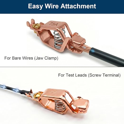 75A Heavy Duty Solid Copper Alligator Clips 5 Pack | BU-25C Clamps, Stainless - Image 4