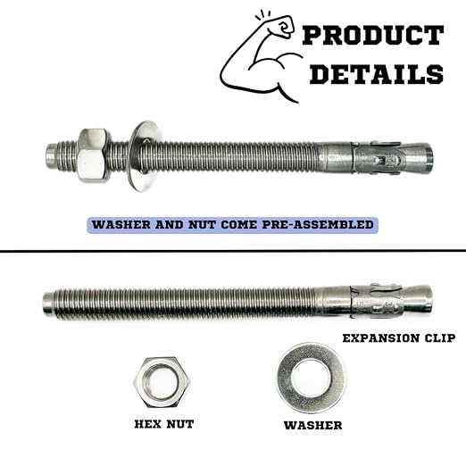 Mighty Fasteners Wedge Anchors – Heavy-Duty 304 Stainless Steel Expansion Bolts - Image 7