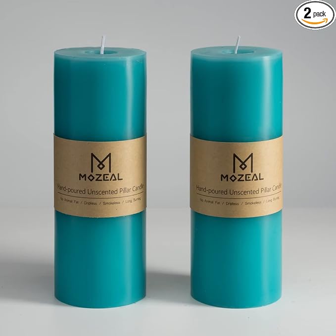MOZEAL 3" x 8" Hand-Poured Unscented Large Candle, Smokeless Rustic Pillar by MOZEAL