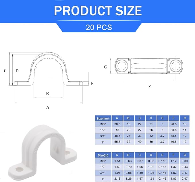 1/2 Inch PVC Pipe Strap, 2-Holes Conduit Pipe Clamps Plastic Pipe Supports - Image 2