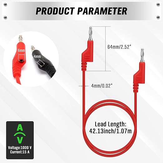SWANLAKE 5-Piece Dual-Ended Banana Plug Test Leads, 1000V 15A 3.5ft/1M - Image 3