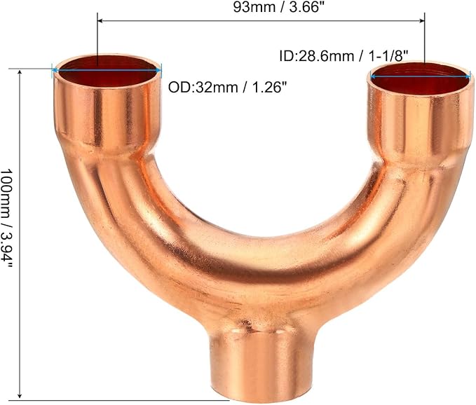 PATIKIL 1-1/8 Inch ID Copper Fitting, 3 Way Y Type 99.9% Pure Copper Pipe - Image 2