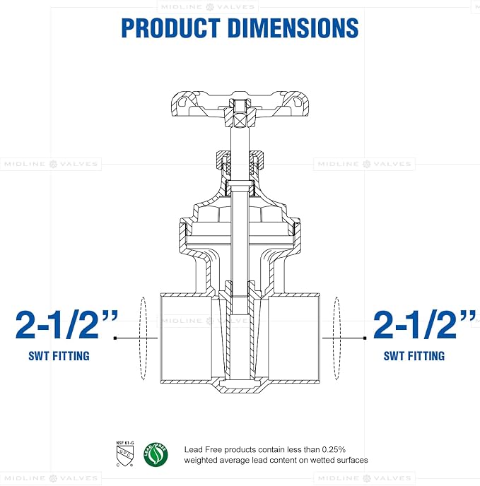 Midline Valve 427D434 Gate Valve, Lead Free, 2-1/2 in. Sweat Connection - Image 3