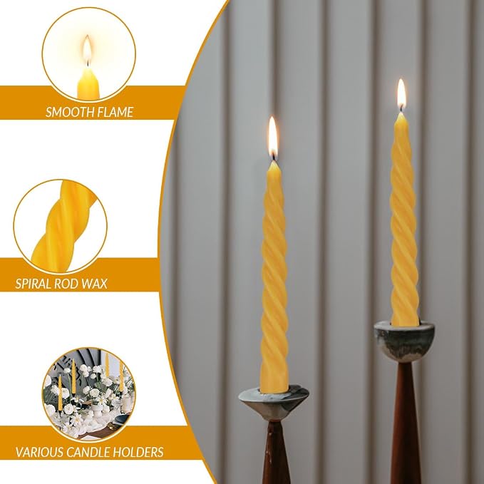 TELOSMA Spiral Beeswax Taper Candles, 7 Inch Tall - Image 2