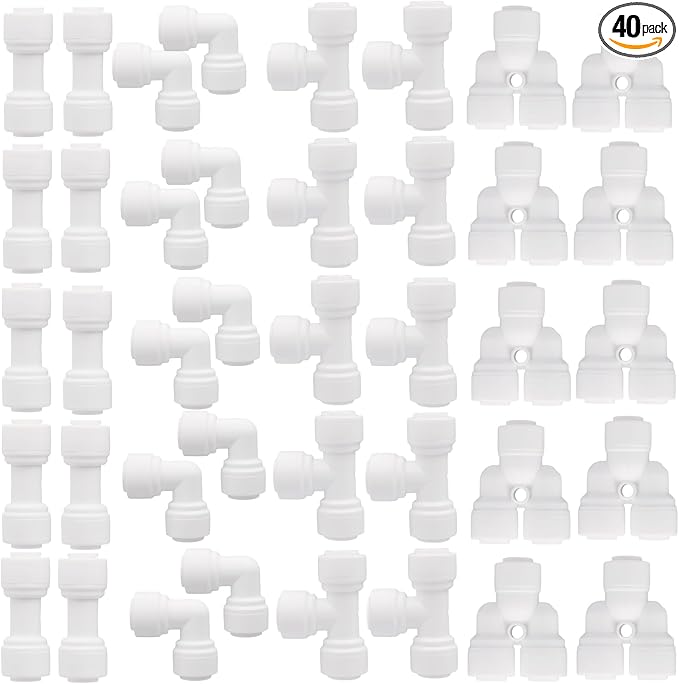 40 pcs Water Tube Fittings Kit, 1/4" OD Quick Connect Push to Connect Fittings by Unknown